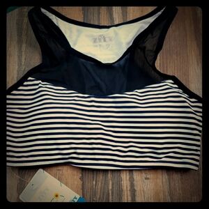 Zity Black and White Striped Sports Bra with Sheer Accent Size Small